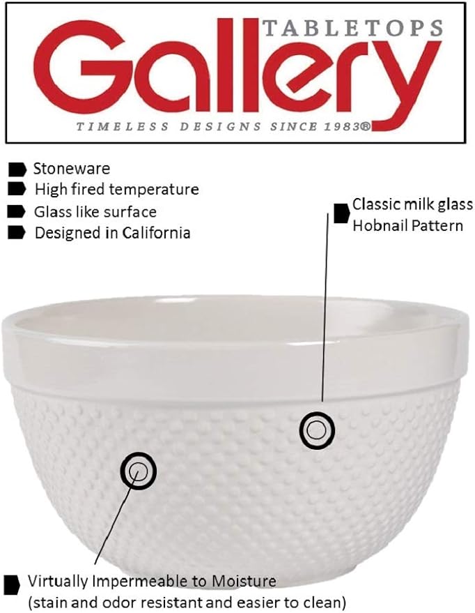 Tabletops Gallery Hobnail Style 4 Piece Classic White Stoneware Nesting Mixing Bowl Set for Baking and Cooking - Image 2