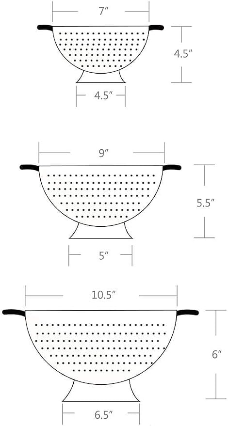 Stainless Steel Colander Set for Kitchen,1.5,3 & 5 Qt,White | metal Pasta&Vegetable Strainer，Ergonomic Side Handles，Space-Saving Nesting Design - Image 2
