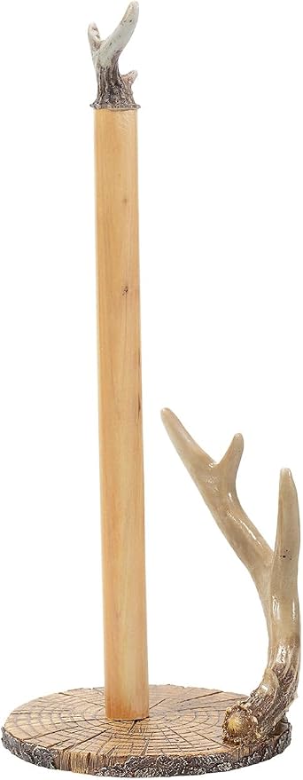Towel Holder - Vintage Rustic Kitchen Décor - 15.5" x 6.5" 6.5" Dia.x15.5 H | Wood. RUSTIC KITCHEN CHARM: Add an authentic touch to your kitchen with this paper towel holder, featuring faux antler - Image 4