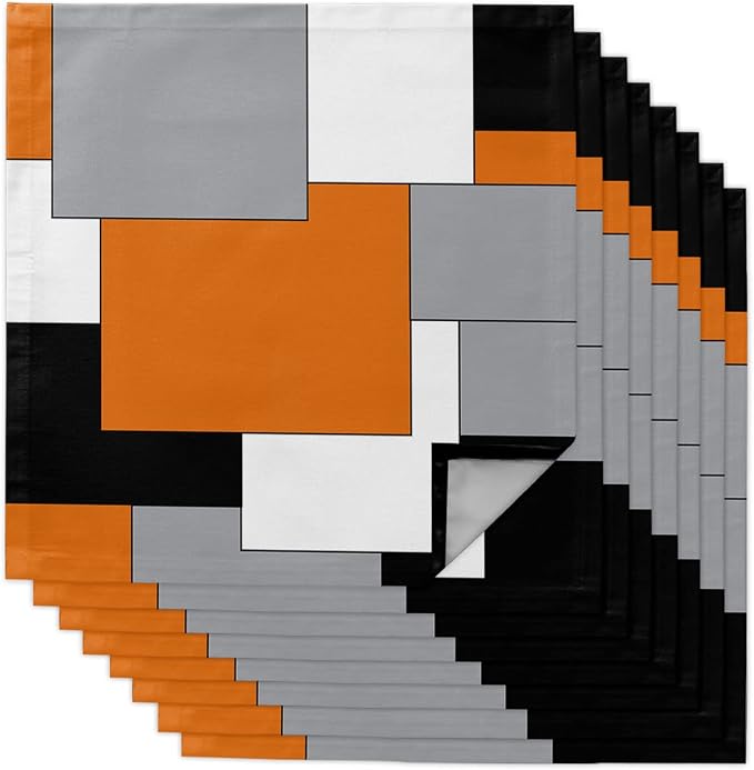 Mid Century Modern Kitchen Cloth Napkins 8 Pack, Orange Black Grey White Geometric Abstract Art Dinner Napkins Soft Table Napkin for Family Dinners Parties Wedding, Washable & Reusable 20" x 20" by EwdeWwo