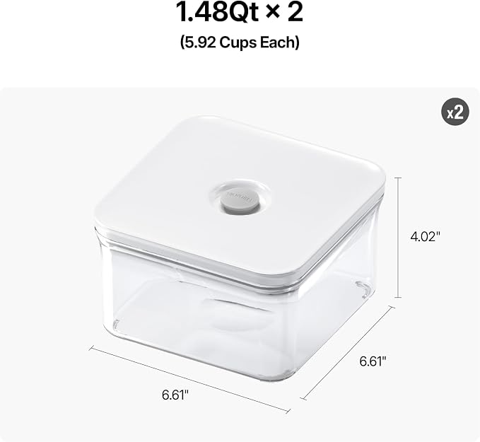 VAKUEN Premium Airtight Food Storage Containers, Square 2PC/Set(1.48qt/1.5Lx2pcs), Smart One-Click Seal Lid, No Hinges, 100% Leak Proof, BPA-FREE, Dishwasher, Freezer & Microwave Safe - Image 2