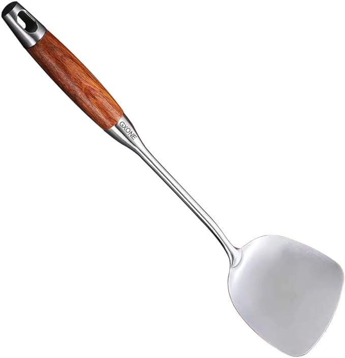 Chinese Wok Spatula, 304 Stainless Steel,with Wooden Handle, 15.7 Inch | kitchen utensils for cooking,for Metal wok/cast iron pan,cooking tools by GXONEHomeKitchen