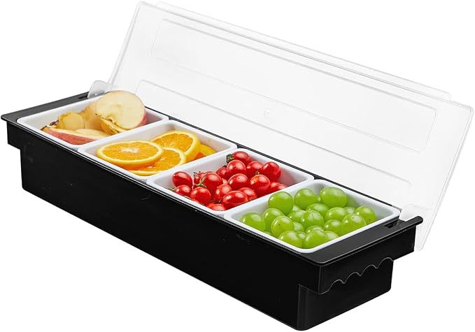Ice Chilled Serving Tray Condiment Pots 4 Compartment Condiment Server Caddy (4 Compartments) by BEYLANG