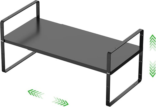 Expandable Cabinet Shelf, Stackable Organizer Rack, Black Small 1 PK | Adjustable Fit, Stackable Height Options, Nonslip Base, Larger Capacity, Cabinet/Pantry Organization by SOFRON