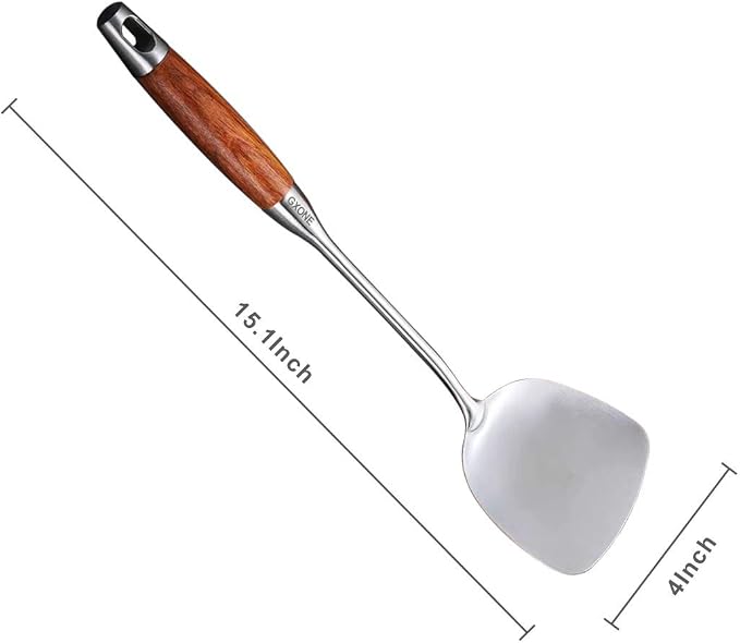 Chinese Wok Spatula, 304 Stainless Steel,with Wooden Handle, 15.7 Inch | kitchen utensils for cooking,for Metal wok/cast iron pan,cooking tools - Image 2