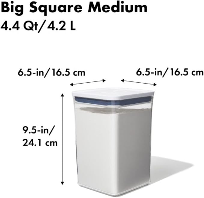 OXO Good Grips POP Container, Airtight Food Storage for Pantry, 4.4 Qt | One-push Airtight Seal, Store Dry Goods like Flour, Sugar or Pasta, Stackable, Dishwasher safe, Big Square Medium Shape - Image 2