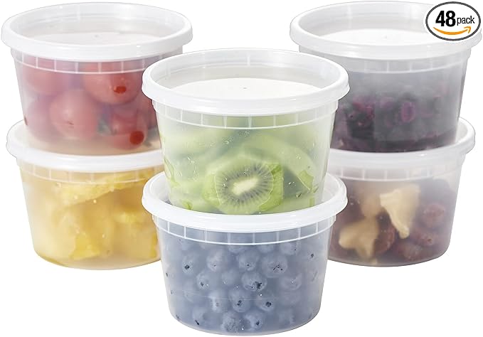 [48Set - 16oz.] Plastic Deli Food Storage Containers With Plastic Lids, Disposable togo containers for soup, Meal Prep, Slime | BPA Free | Stackable | Leakproof | Microwave | Dishwasher | Freezer Safe by FULING
