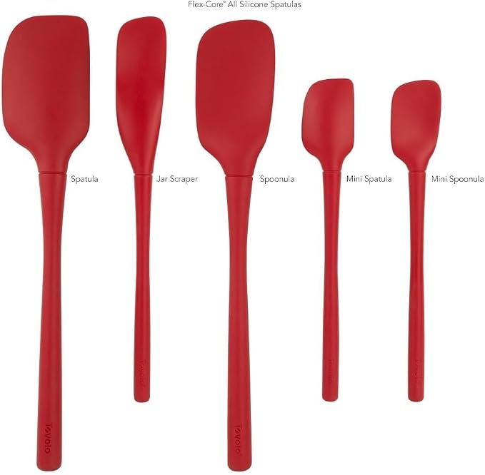 Tovolo Flex Core 5 Piece Silicone Spatula Set Heat Resistant All Silicone Utensils Include Non Stick Spatula Spoonula Jar Scraper, Dishwasher Safe BPA Free Spatulas for Baking Mixing, Cayenne Red - Image 4