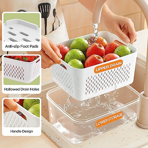 4-Pack Fruit Storage Containers for Fridge with Removable Colanders and 6 PCS Stainless Steel Mixing Bowls with 3 Grater Attachments, Kitchen Food Storage Organizers Nesting Mixing Bowl - Image 2