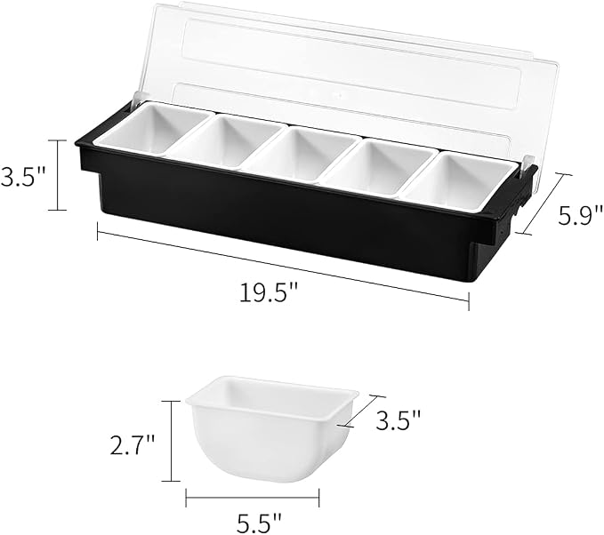Ice Chilled Serving Tray Condiment Pots 5 Compartment Condiment Server Caddy (5 Compartments) - Image 2