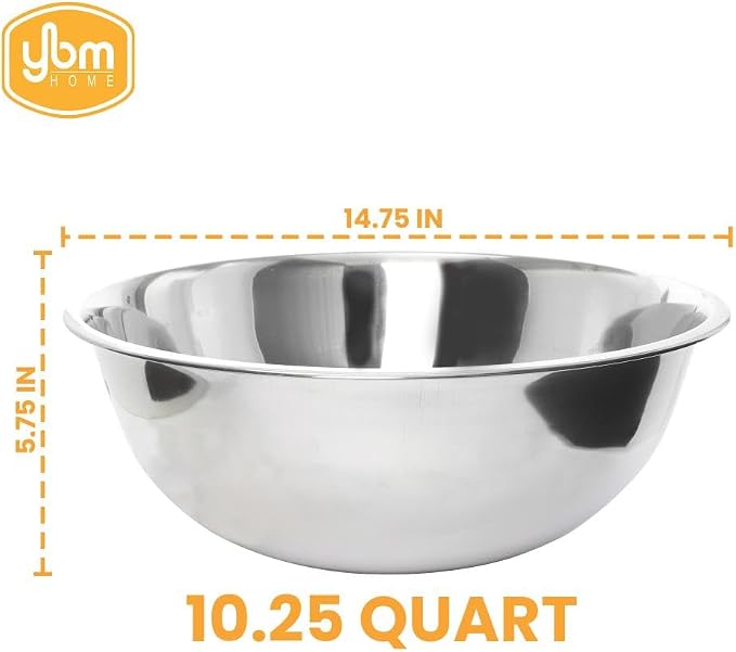 YBM HOME 10.25 Quart Stainless Steel Premium Mixing Bowl – Heavy Duty Deep Prep Bowl for Baking, Cooking, Dough Mixing, Salad Serving & Commercial Kitchen Use - Image 6