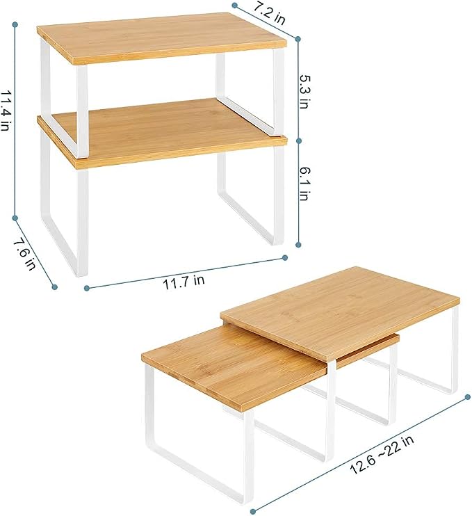 Vrisa Kitchen Cabinet Organizer Stackable Spice Rack Shelves for Cabinet Expandable Pantry Shelves Organizer Set of 4 Bamboo - Image 4