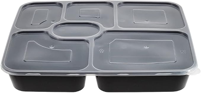 Restaurantware Asporto 53 Ounce Food Containers 100 Microwavable Take Out Food Containers - Clear Plastic Lids Included WIth 6 Compartments Black Plastic Catering Food Containers Disposable - Image 14