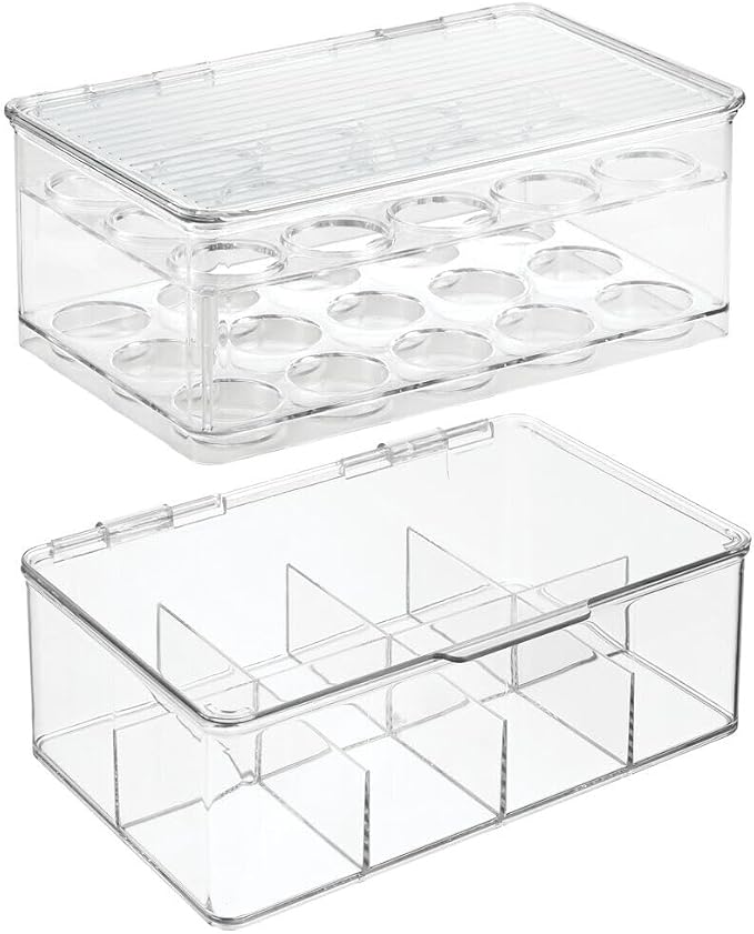 mDesign Plastic Stackable Divided Storage Organizer with Lid for Tea Bags and Coffee Pods in Kitchen Cabinet, Countertop, Ligne Collection, Includes 1 Tea Organizer and 1 Coffee Pod Organizer, Clear - Image 4