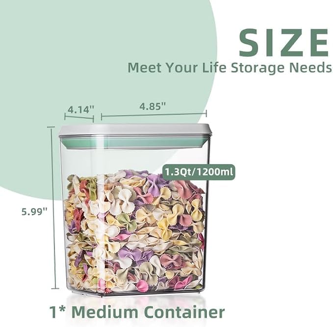 Pop Containers with Lids Stackable Food Storage Containers 3pc | Airtight Kitchen Pantry Organizers for Snack Candy Salt Herb Spices Pasta Cereal Flour Sugar BPA-Free 1200ml / 1.3qt *3 - Image 2