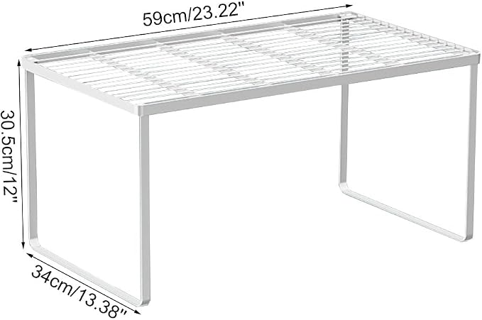 Kitchen Cabinet Storage Shelf Stackable Wire Spice Rack Organizer Heavy Duty Space Saver for Bathroom Bedroom Closet Laundry Room Office Countertop - White, Pack 1 - Image 2
