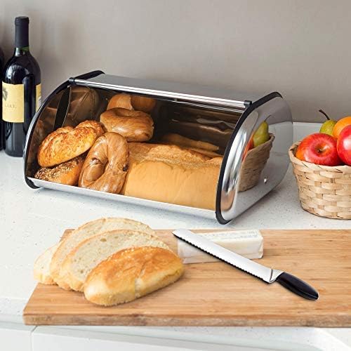 ENLOY Bread Box for Kitchen Counter, Stainless Steel Roll Top Bread Bin, Sliver Bread Storage Holder with Lid, Large Capacity Bread Keeper, 17 x 11 x 7 Inches - Image 8