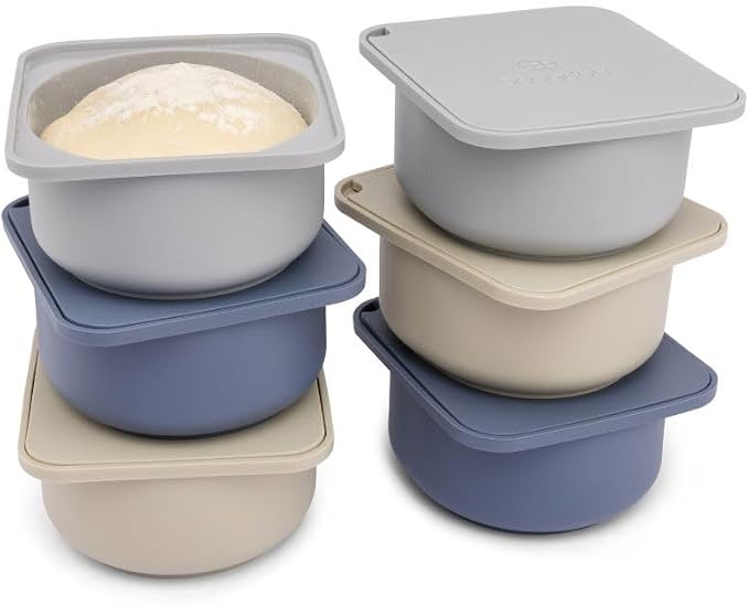 Babadoh Pizza Dough Proofing Silicone Containers with Lids | Pizza Making Accessories | Set of 6 | Multi Blue (2 Dough, 2 Smoke, 2 Steel) | Original Size (make 12" Pizzas) by Babadoh
