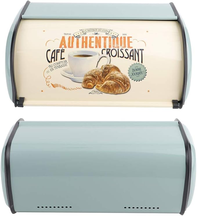 Metal Bread Storage Container, Large Capacity Vintage Roll Top Bread Box Bread Holder Bread Dispenser Kitchen Countertop Box for Kitchen Bread Storage 13.6 * 9.1 * 5.7 in (Blue) by Unknown