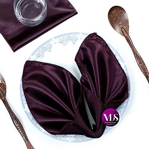 VDS - 75 Pieces | Satin Napkins 12 x 12 Inch Square | Kitchen & Dinner Table Napkins Cloths Handkerchief for Restaurant Bistro Wedding Christmas Birthday Party Dinner Decoration (Plum) by VDS