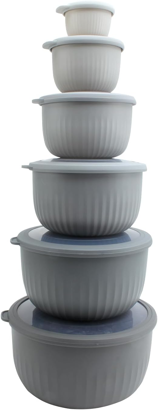 COOK WITH COLOR Prep Bowls with Lids- Wide and Deep Nesting Plastic Small Mixing Bowl Set with Lids, 12 Piece Set - Deep Bowls, Gray by CookwithColor