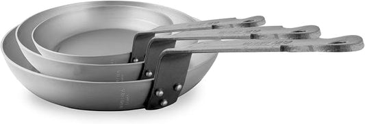 Mauviel M'Steel Black Carbon Natural Nonstick 3-Piece Frying Pan Set With Iron Handle, Suitable For All Cooking Surfaces, Made in France by Mauviel