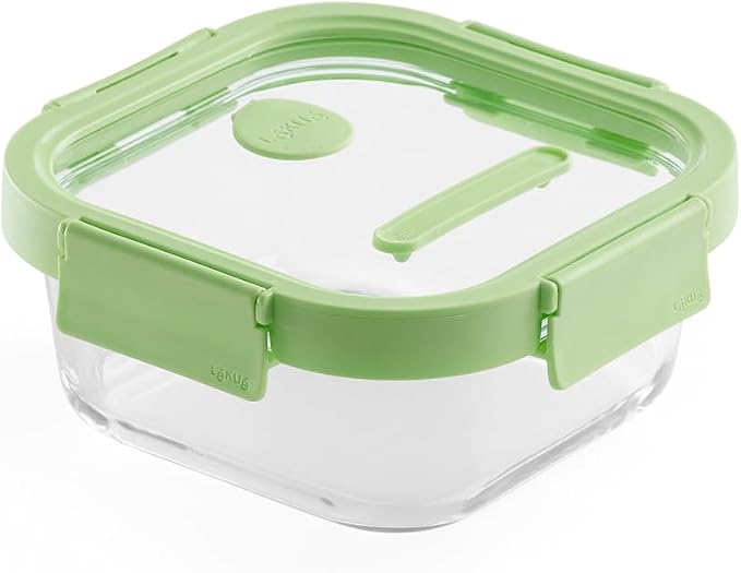 Lékué Square Glass Food Container with Airtight Lid & Steam Valve - 27oz - Borosilicate Glass & 100% Platinum Silicone Lidded Dish for Storage and Cooking - Microwave, Freezer & Dishwasher Safe by Lekue