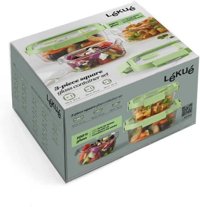 Lékué x3 Square Glass Food Containers with Airtight Lids & Steam Valves - 3pc Set - Borosilicate Glass & 100% Platinum Silicone Dishes for Storage & Cooking - Microwave, Freezer & Dishwasher Safe - Image 4