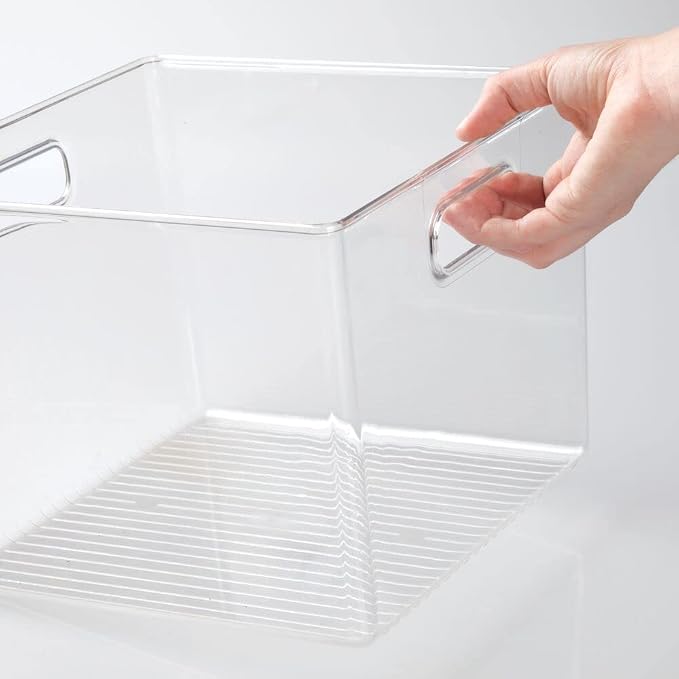 mDesign Plastic Modern Storage Organizer Bin Basket with Handles for Bathroom Organization - Shelf, Cubby, Cabinet, Vanity, and Closet Organizing Decor - Ligne Collection - Clear - Image 3