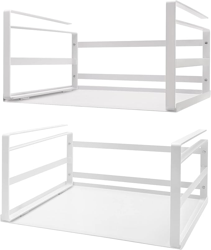 Nxconsu Under Shelf Basket 2 Pack, Cabinet Storage Organizer, 16.1" White | Solid Metal Bottom Holds Up to 30 lb with No Drilling for Kitchen Cupboard Pantry Bookshelf Closet Laundry and Bath by Nxconsu