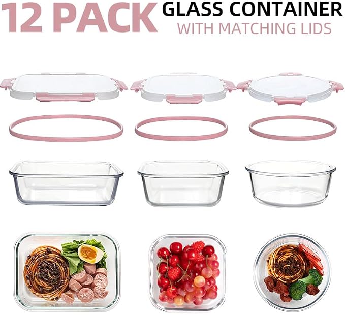 12 Pack Glass Storage Containers Transparent, Stackable Design Meal Prep Containers for Food Storage, Home, Kitchen & Pantry Organization, Microwave/Freezer/Dishwasher Safe - Image 3
