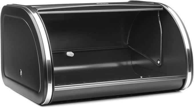 Brabantia Roll Top Bread Box | Medium | Matt Black | Large Metal Front Opening Bread Store for Kitchen Countertop | Partly Flat Top for Extra Storage, Magnet Closing Lid | Fits 1 Loaf - Image 3