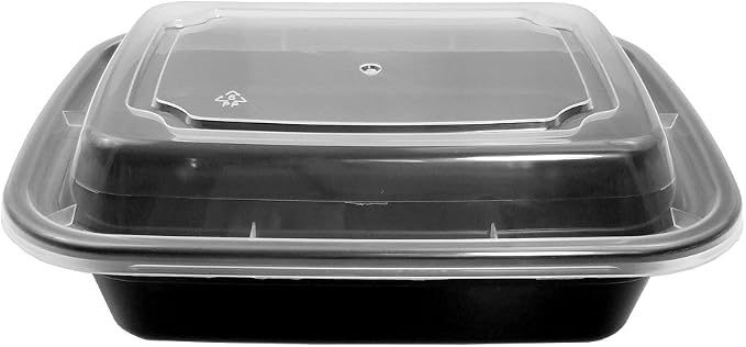 12 oz. Rectangular Microwaveable Black Plastic Disposable Food Storage Containers with Lids - BPA Free (Pack of 10 Sets) - Image 5