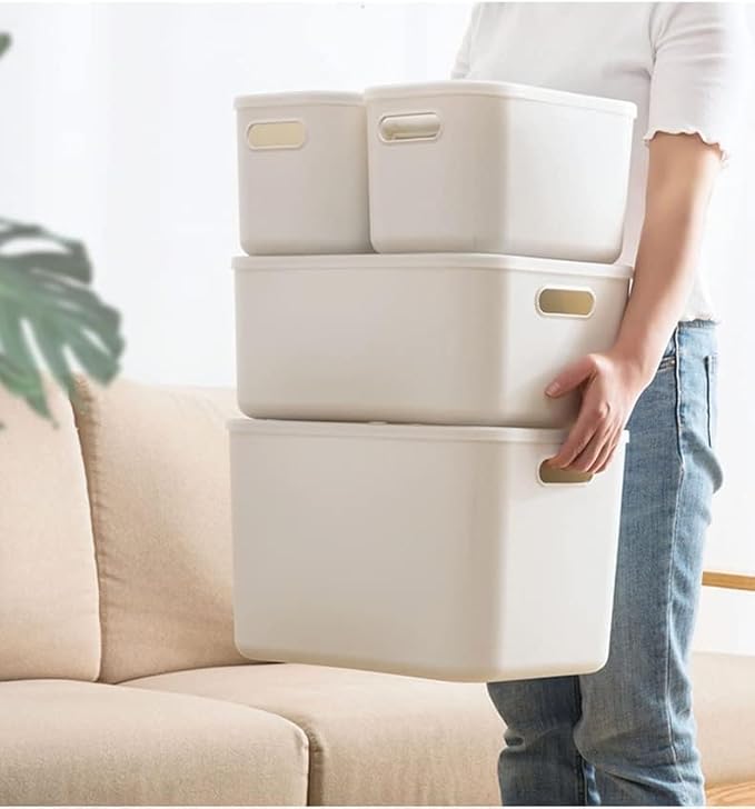 4 Piece Plastic Storage Baskets Boxes with Lids,11.8 x 8 x10 Inch Stackable Organizing Bins with Handles,White Versatile Containers for Pantry,Bathroom,Closet Shelves Desktop (White, 4XL) - Image 4