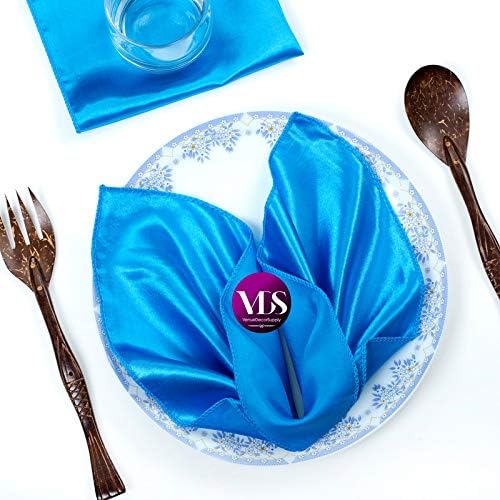 VDS - 50 Pieces | Satin Napkins 20 x 20 Inch Square | Kitchen & Dinner Table Napkins Cloths Handkerchief for Restaurant Bistro Wedding Christmas Birthday Party Dinner Decoration (Blue) by VDS