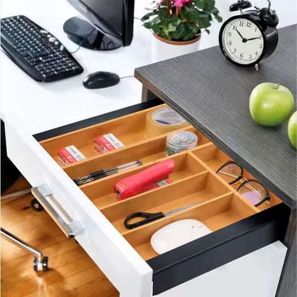 Bamboo Kitchen Drawer Organizer Expandable Silverware Organizer Tray, Adjustable Utensil Organizer for Kitchen Drawers, Deep Compartment Wooden Cutlery & Flatware Storage, Fits 13-19.6 Inch Drawers - Image 3