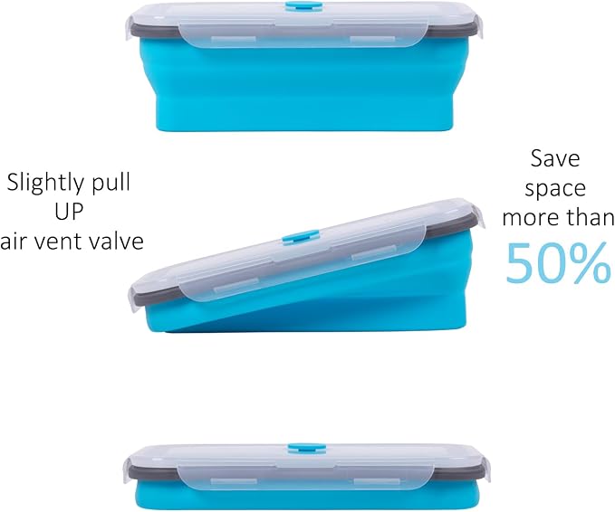 Extra Large Collapsible Food Storage Containers with Lid & Air Vent, 58 oz, 4 Pack, XL Collapsible Marinade Container with Lid Foldable Silicone Containers, Microwave Freezer Dishwasher Safe, Blue - Image 5