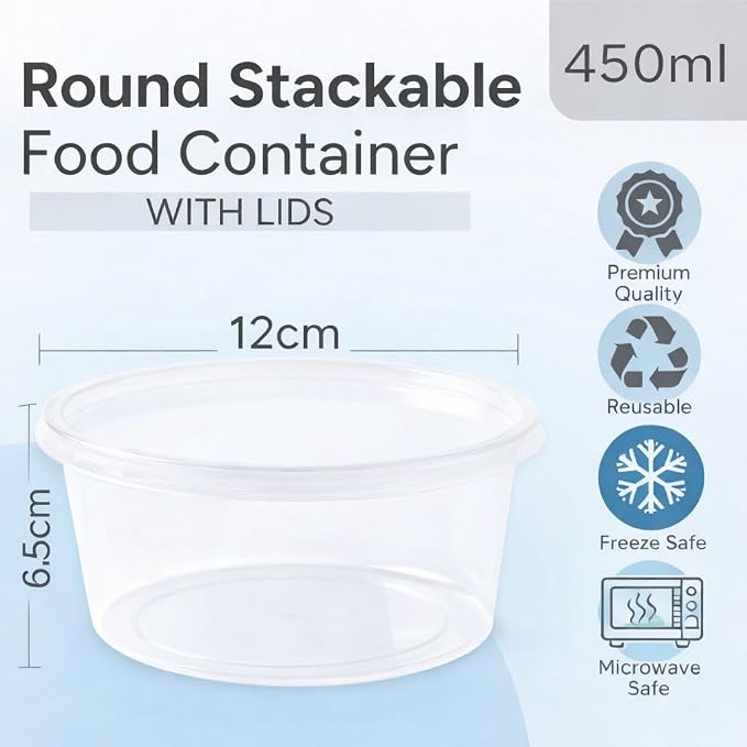 1ABOVE 50 Pack Round Plastic Food Containers with Lids – Reusable Leakproof BPA-Free Meal Prep Storage, Microwave, Freezer & Dishwasher Safe (450ML) - Image 3