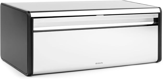 Brabantia Rectangular Fall Front Bread Box | Brilliant Steel | Large Metal Front Opening Bread Store for Kitchen Countertop | Flat Top for Extra Storage, Magnet Closing Lid | Fits 2 Loaves - Image 2
