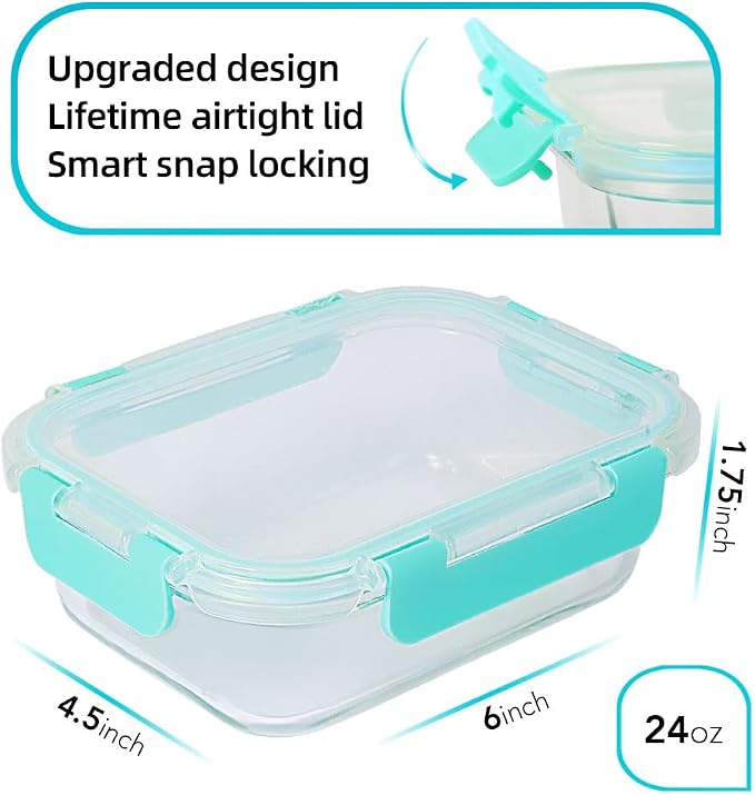 DAS TRUST 10 Pack Glass Meal Prep Containers Microwave Safe Meal Prep Bowls Food Storage Containers Glass Food Prep Containers with Lids Lunch Containers for Adults Meal Prep Lunch Box Bento Boxes - Image 2