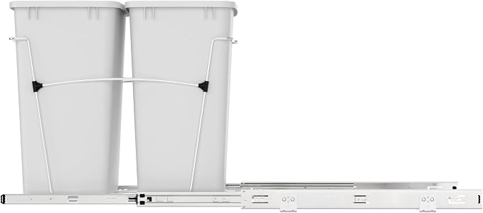 Rev-A-Shelf Double 35 Qt Pullout Trash Can for Base Kitchen Cabinets, Garbage Waste Bin System with Full-Extension Slides, Min Opening Width of 14.5" White/Chrome, RV-18KD-11C S - Image 8