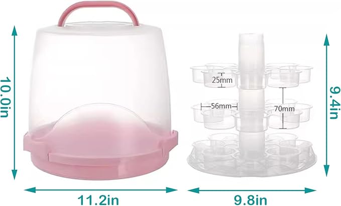 Cake Carrier Round Cake Stand Plus Height Cake Container with Cupcakes Pad, Handle, Lid Reusable Package Box for Transporting Desserts,Pie,Toast,Fruit (10" White) - Image 4