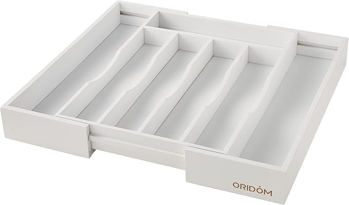 Expandable Bamboo Kitchen Drawer Organizer for Cutlery and Utensils, Adjustable Bamboo Wood Cutlery Tray in Drawer for Flatware and Silverware in Kitchen, (White) - Image 9