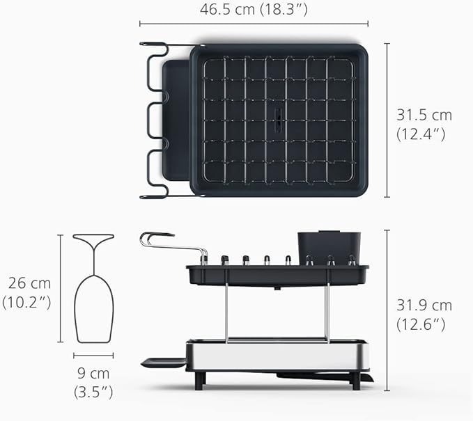 Joseph Joseph Dish Drying Rack with Wine Glass Holder - Space-Saving 2-Tier Design with Fast Draining System - Image 5