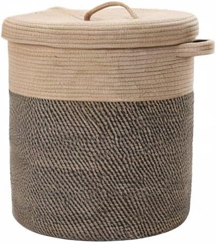 16x18 Inch Extra Large Round Cotton Rope Storage Basket with Lid, Decorative Woven Bin with Cover for Living Room Bedroom Closet, Jute & Black Mix - Image 10