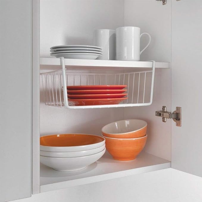 Modern Home Under Shelf Wire Storage Baskets – Hanging Organizer Rack for Cabinet, Pantry, or Closet – White Metal Basket for Kitchen, Towels, or Office – No Tools Required (Set of 2 11") - Image 3