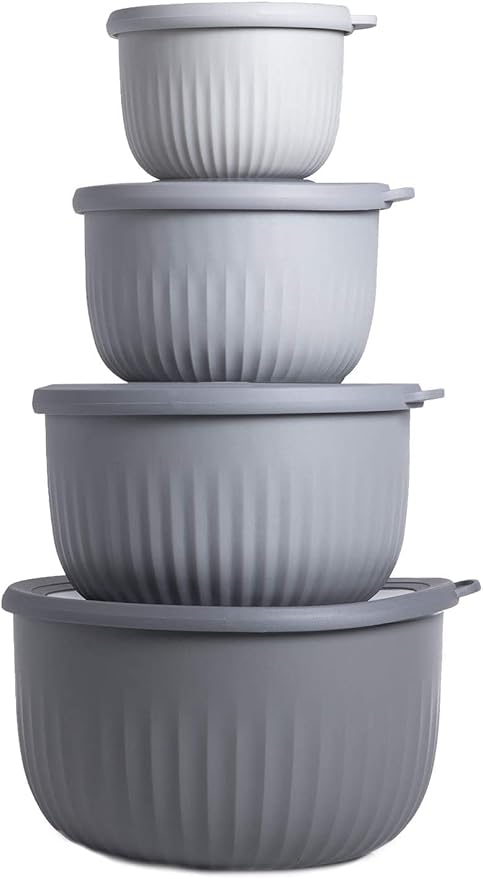 COOK WITH COLOR Prep Bowls with Lids- Wide and Deep Nesting Plastic Small Mixing Bowl Set with Lids, 8 Piece Set - Deep Bowls, Gray by CookwithColor