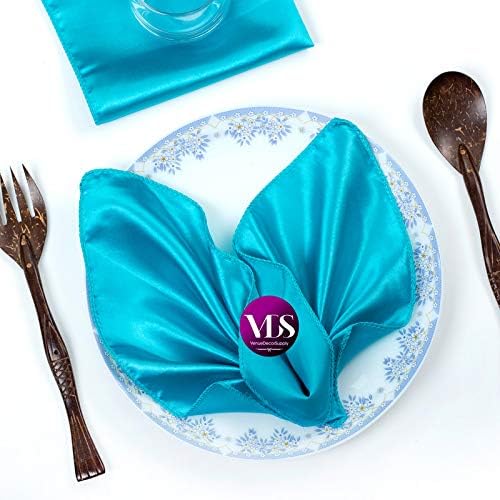 VDS - 150 Pieces | Satin Napkins 20 x 20 Inch Square | Kitchen & Dinner Table Napkins Cloths Handkerchief for Restaurant Bistro Wedding Christmas Birthday Party Dinner Decoration (Teal) by VDS