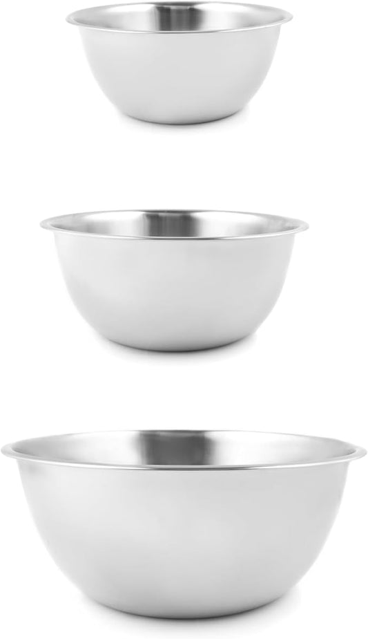 Fox Run Stainless Steel Mixing Bowl, Set of 3 Nesting Mixing Bowls | 4.25, 6.25 & 10.75 Quart Mixing Bowl Set | Double Wall Construction For Temperature Retention | Dishwasher Safe Mixing Bowls by foxrunbrands