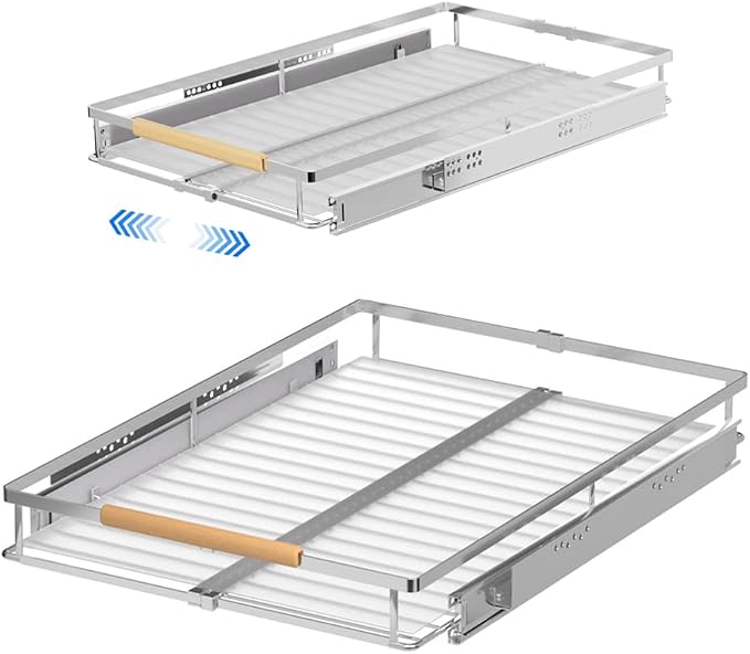 Pull Out Cabinet Drawer Organizer, Heavy Duty Slide Out Pantry Shelves Sliding Drawer Storage for Bathroom, Home, Kitchen, 2 Pack Chrome 22''Deep by PerfectdesignforyourHOME